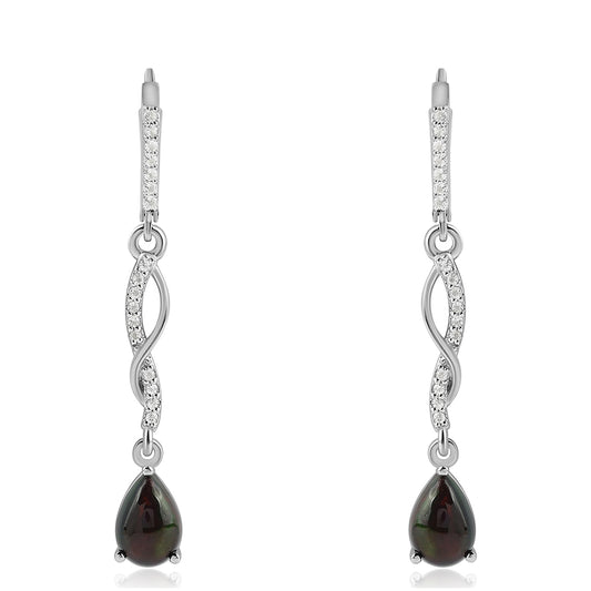 Cercei din Argint 925 ( 3.1 grame ) cu Opal Etiopian Negru Lega Dembi și Topaz Alb 1.8 Carate