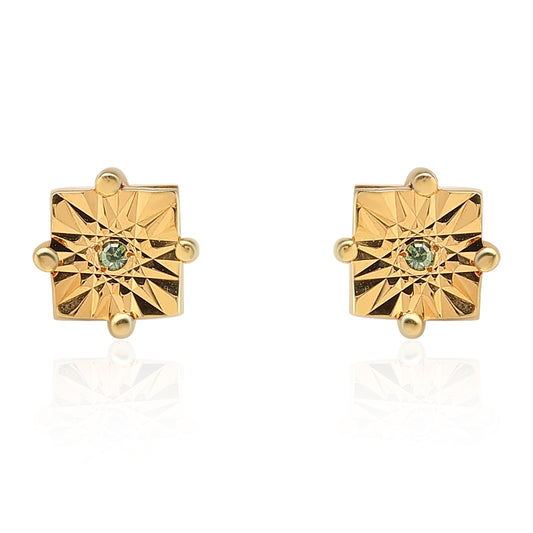 Cercei din Argint 925 Placat cu Aur ( 1.22 grame ) cu Diamant Verde 0.01 Carate