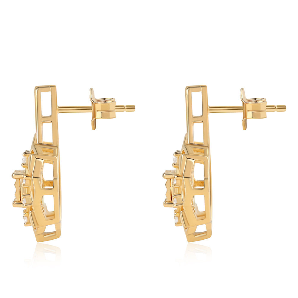 Cercei din Argint 925 Placat cu Aur ( 4.99 grame ) cu Diamant Verde și Diamant Alb 0.09 Carate