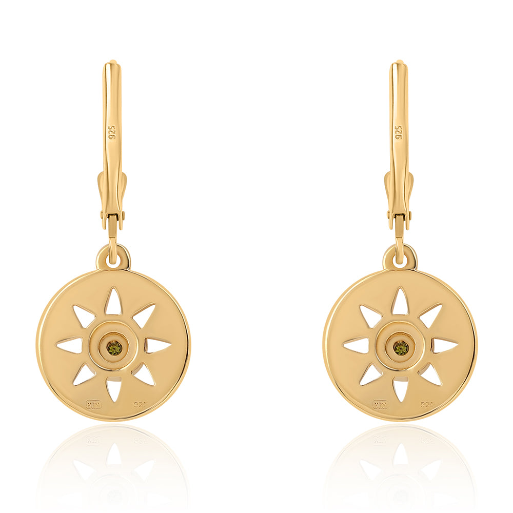 Cercei din Argint 925 Placat cu Aur ( 3.82 grame ) cu Diamant Verde 0.01 Carate