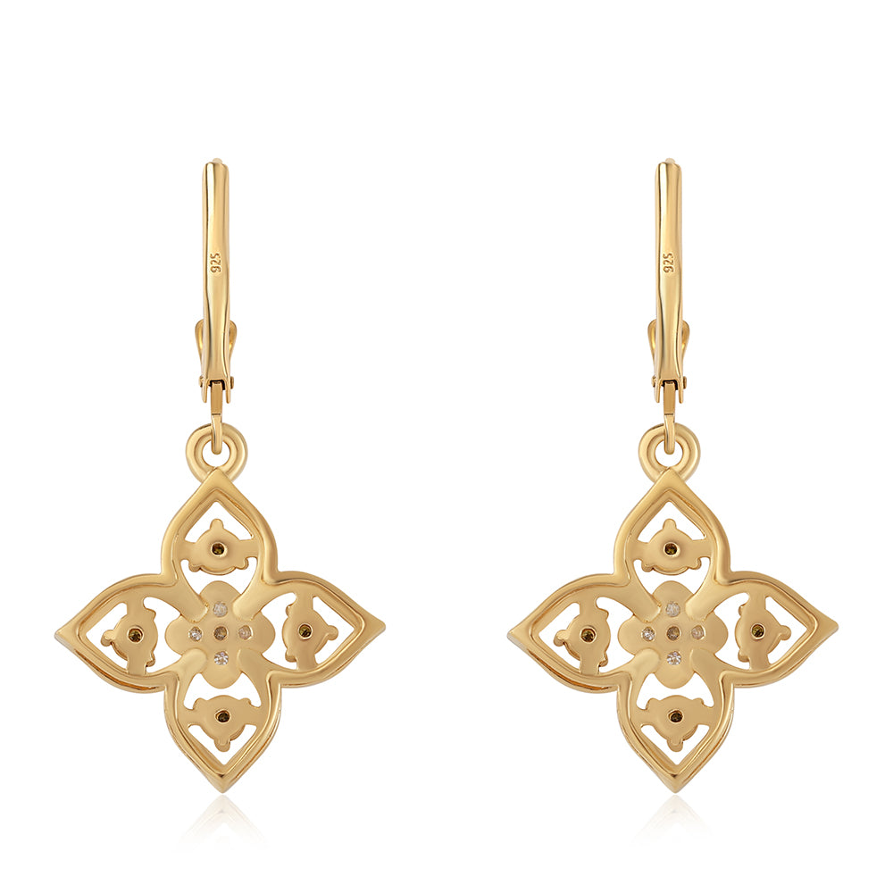 Cercei din Argint 925 Placat cu Aur ( 3.68 grame ) cu Diamant Verde și Diamant Alb 0.14 Carate
