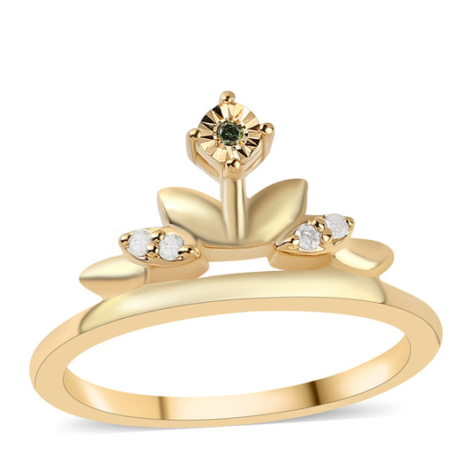 Inel din Argint 925 Placat cu Aur ( 2.54 grame ) cu Diamant Verde și Diamant Alb 0.05 Carate