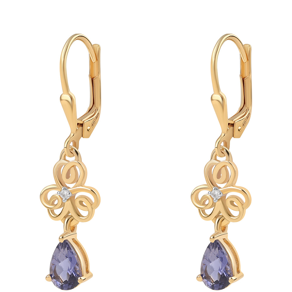 Cercei din Argint 925 Placat cu Aur ( 2.1 grame ) cu Iolit și Topaz Alb 1.42 Carate