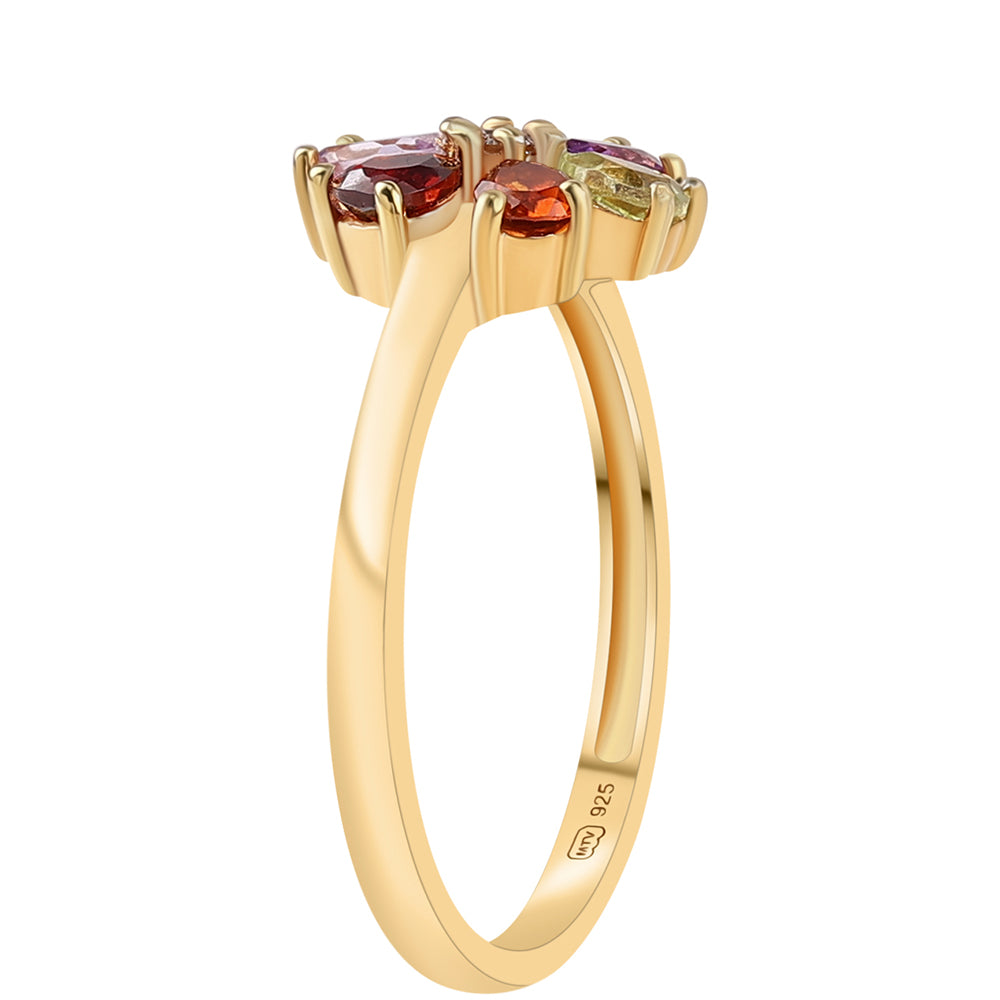 Inel din Argint 925 Placat cu Aur ( 2.4 grame ) cu Ametist Rose de France și Granat Roșu 1.09 Carate