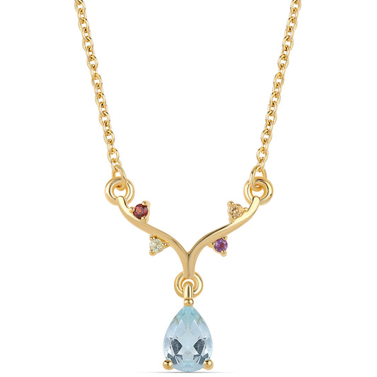 Colier din Argint 925 Placat cu Aur ( 2.84 grame ) cu Granat Roșu și Peridot 0.88 Carate