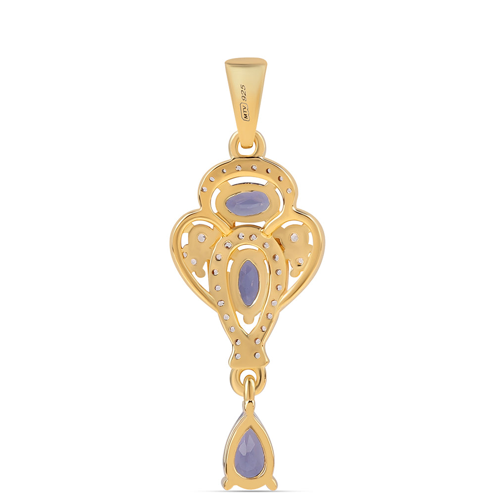 Pandantiv din Argint 925 Placat cu Aur ( 1.79 grame ) cu Iolit și Topaz Alb 1.02 Carate