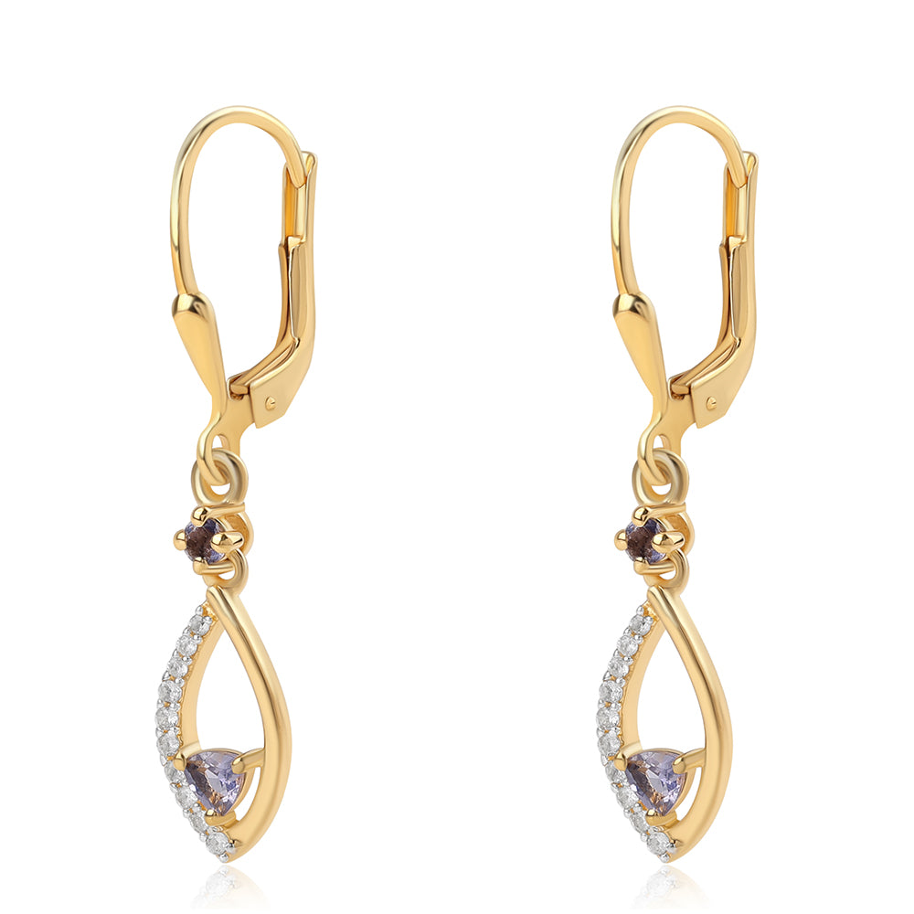 Cercei din Argint 925 Placat cu Aur ( 1.92 grame ) cu Iolit și Topaz Alb 0.37 Carate