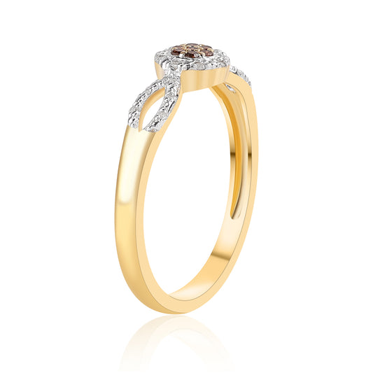 Inel din Argint 925 Placat cu Aur ( 2.37 grame ) cu Diamant Roșu și Diamant Alb 0.16 Carate