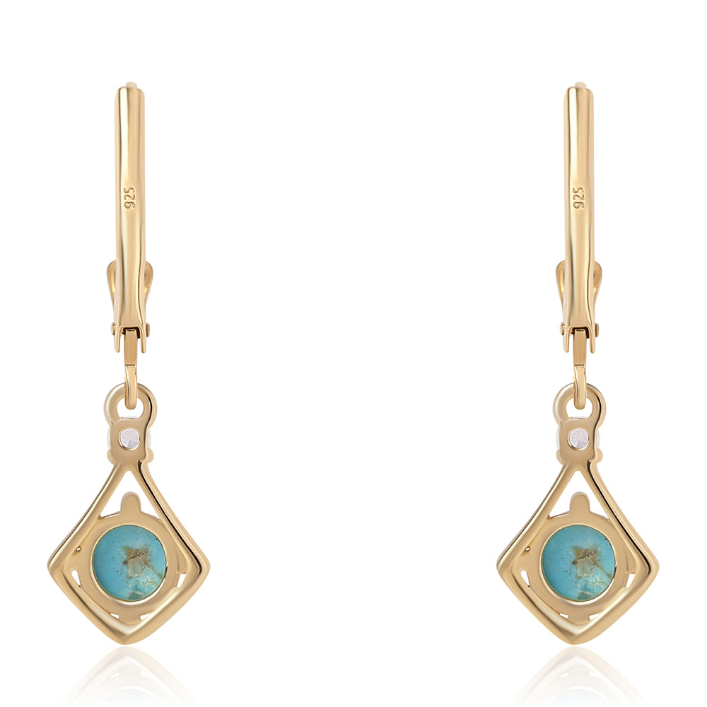 Cercei din Argint 925 Placat cu Aur ( 1.54 grame ) cu Turcoaz ”Frumoasa Adormită” și Topaz Alb 0.98 Carate
