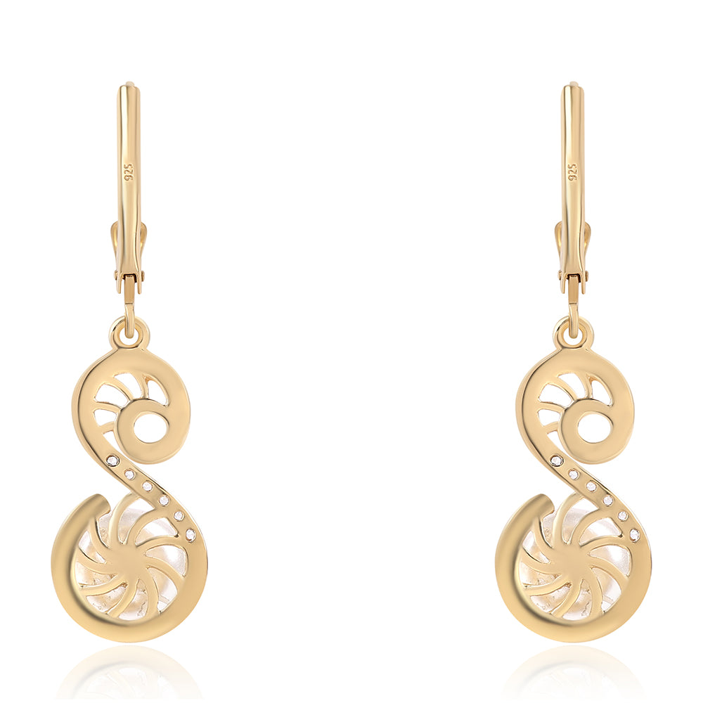 Cercei din Argint 925 Placat cu Aur ( 2.84 grame ) cu Perlă de Apă Dulce Albă și Topaz Alb 8.6 Carate