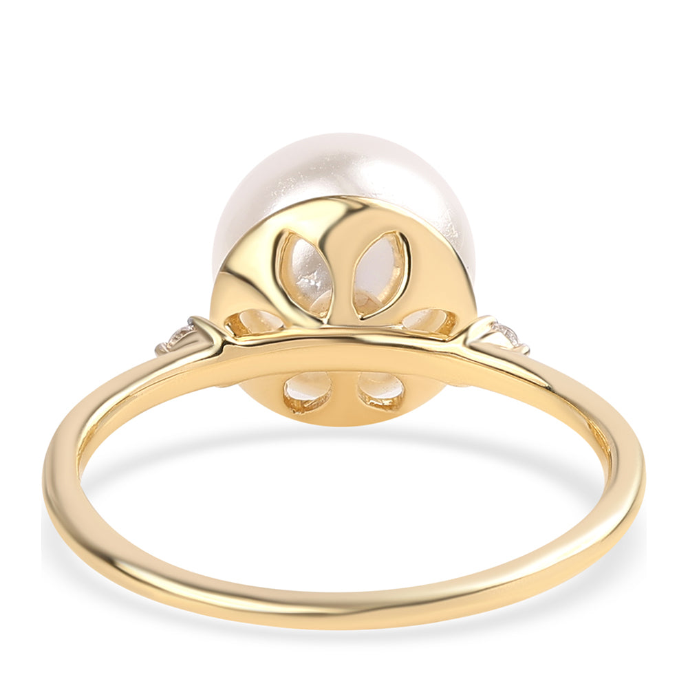 Inel din Argint 925 Placat cu Aur ( 1.76 grame ) cu Perlă de Apă Dulce Albă și Topaz Alb 7.28 Carate