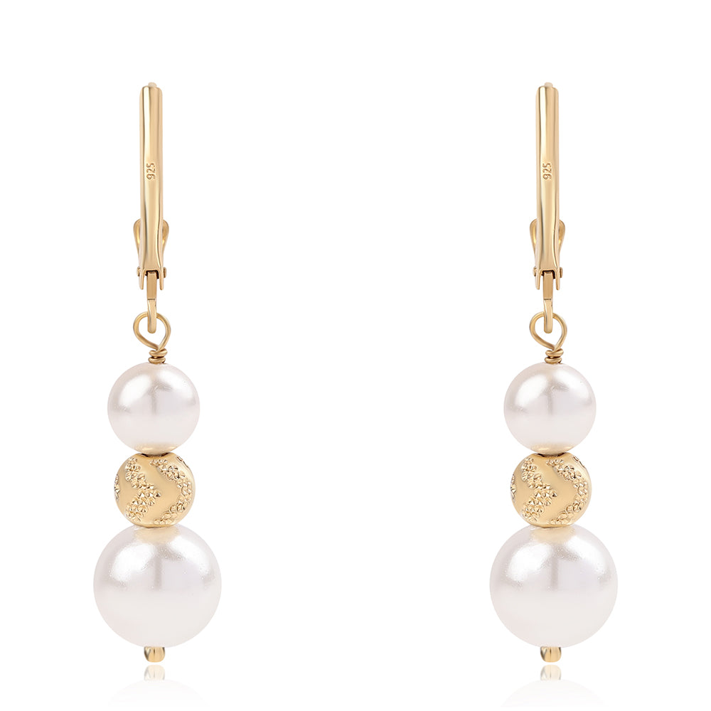 Cercei din Argint 925 Placat cu Aur ( 1.42 grame ) cu Perlă de Apă Dulce Albă 11.04 Carate