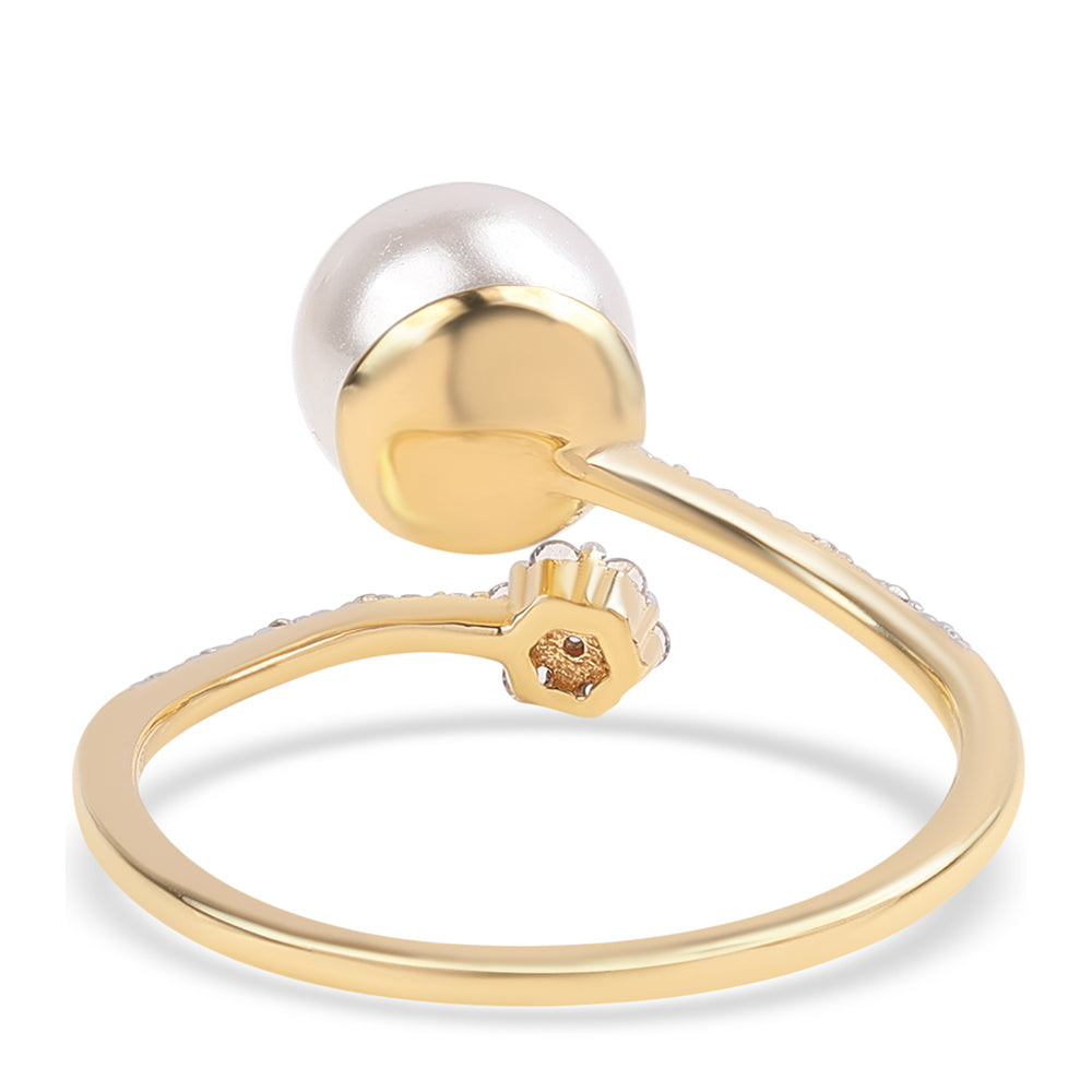 Inel din Argint 925 Placat cu Aur ( 1.64 grame ) cu Perlă de Apă Dulce Albă și Topaz Alb 4.2 Carate