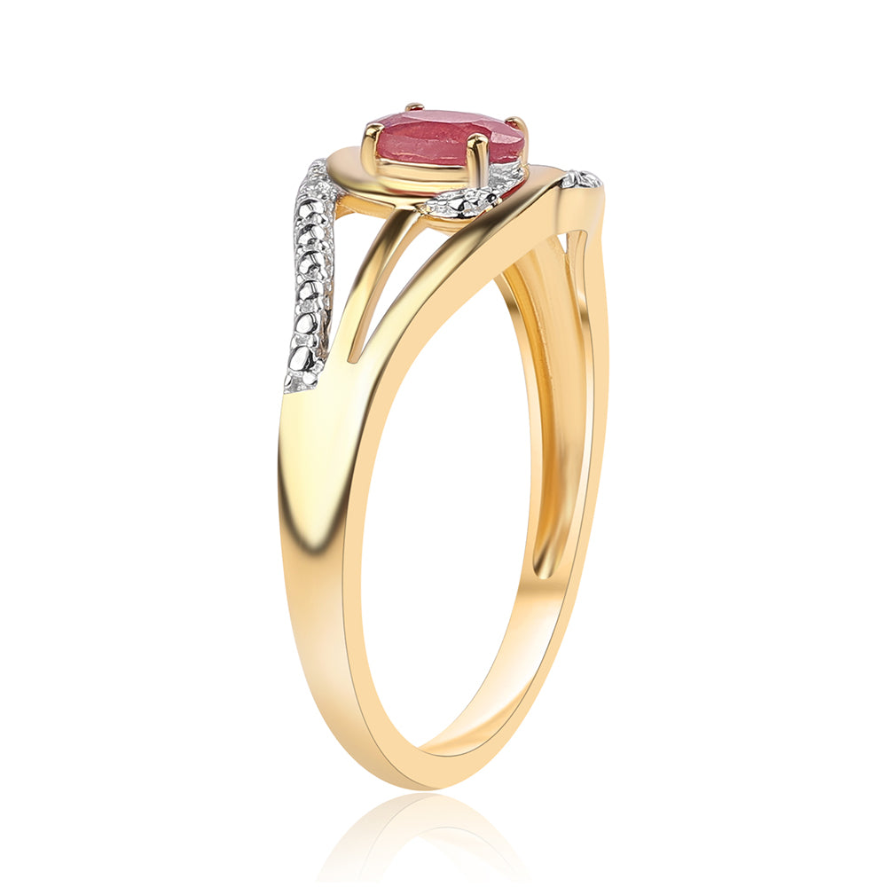 Inel din Argint 925 Placat cu Aur ( 2.7 grame ) cu Rubin Mozambic și Topaz Alb 0.7 Carate