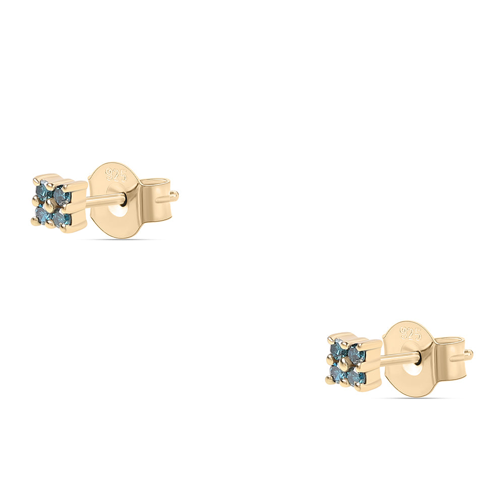 Cercei din Argint 925 Placat cu Aur ( 0.73 grame ) cu Diamant Albastru 0.1 Carate