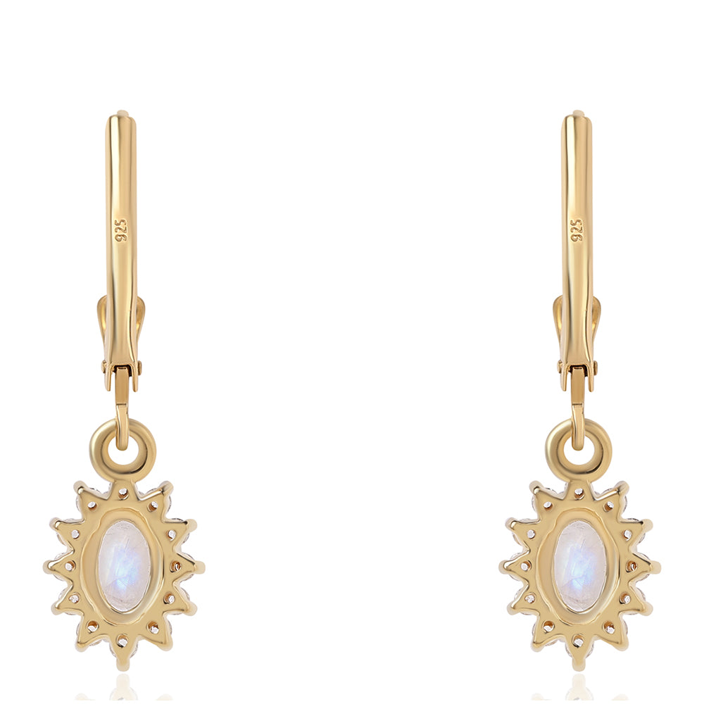 Cercei din Argint 925 Placat cu Aur ( 1.73 grame ) cu Piatra Lunii Curcubeu Clasa ”AA” și Topaz Alb 2.6 Carate