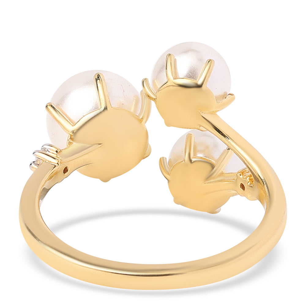 Inel din Argint 925 Placat cu Aur ( 2.35 grame ) cu Perlă de Apă Dulce Albă și Topaz Alb 8.03 Carate
