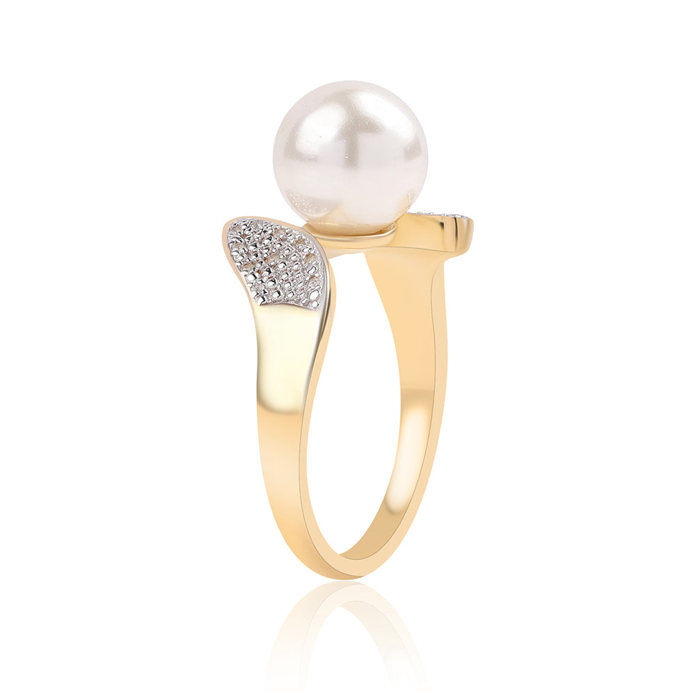 Inel din Argint 925 Placat cu Aur ( 4.2 grame ) cu Perlă de Apă Dulce Albă și Topaz Alb 7.38 Carate