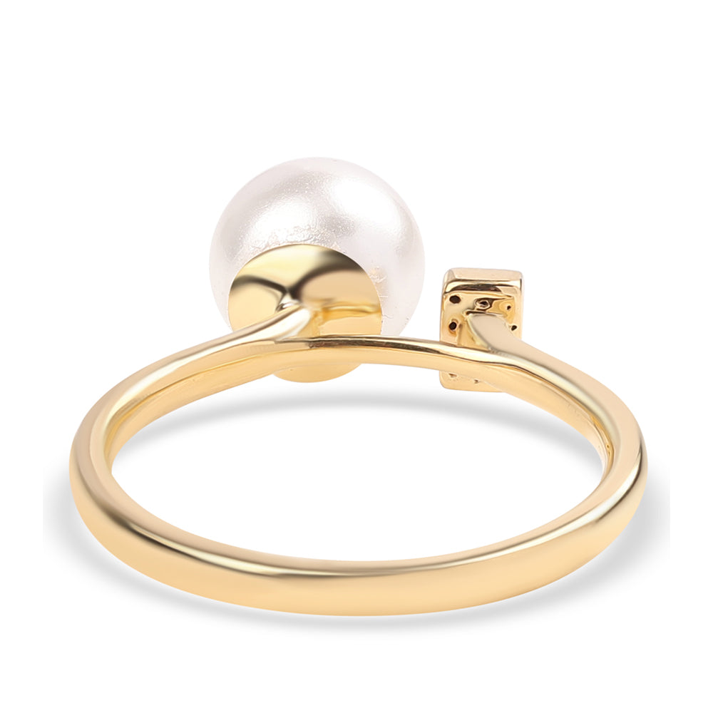 Inel din Argint 925 Placat cu Aur ( 2.1 grame ) cu Perlă de Apă Dulce Albă și Topaz Alb 4.37 Carate