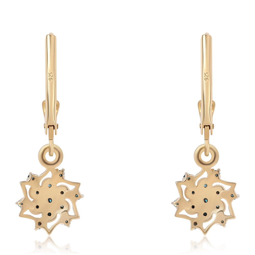 Cercei din Argint 925 Placat cu Aur ( 1.87 grame ) cu Diamant Albastru 0.21 Carate