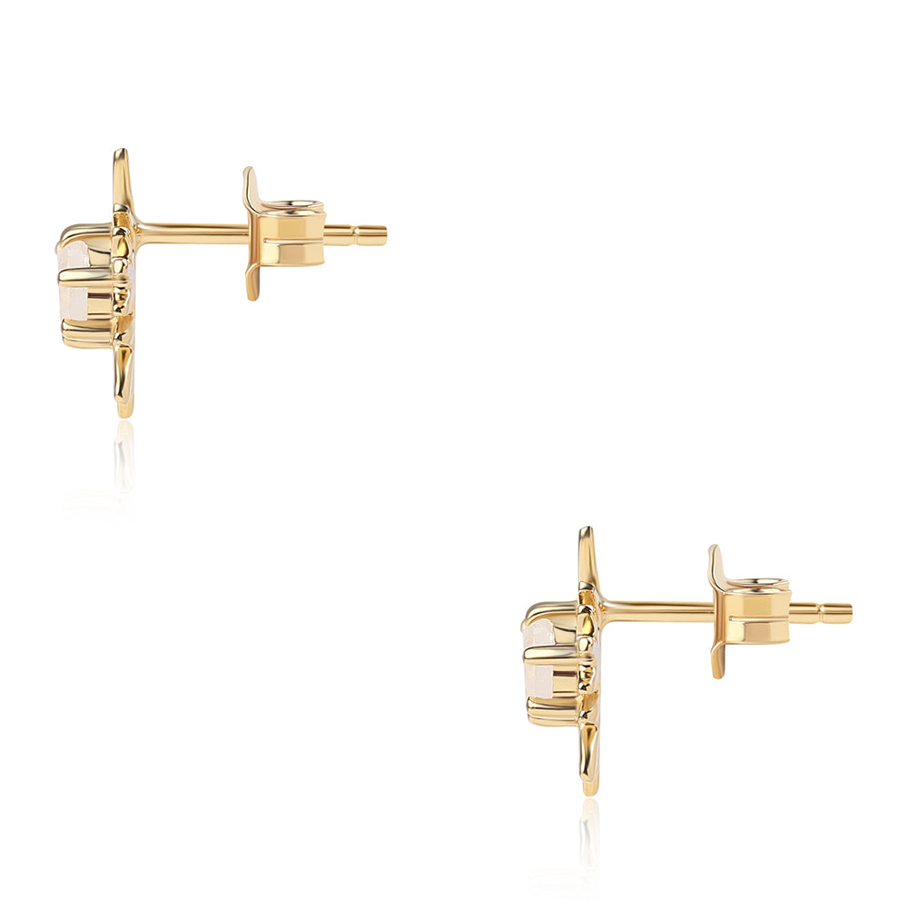 Cercei din Argint 925 Placat cu Aur ( 1.26 grame ) cu Piatra Lunii Curcubeu Clasa ”AA” 0.53 Carate