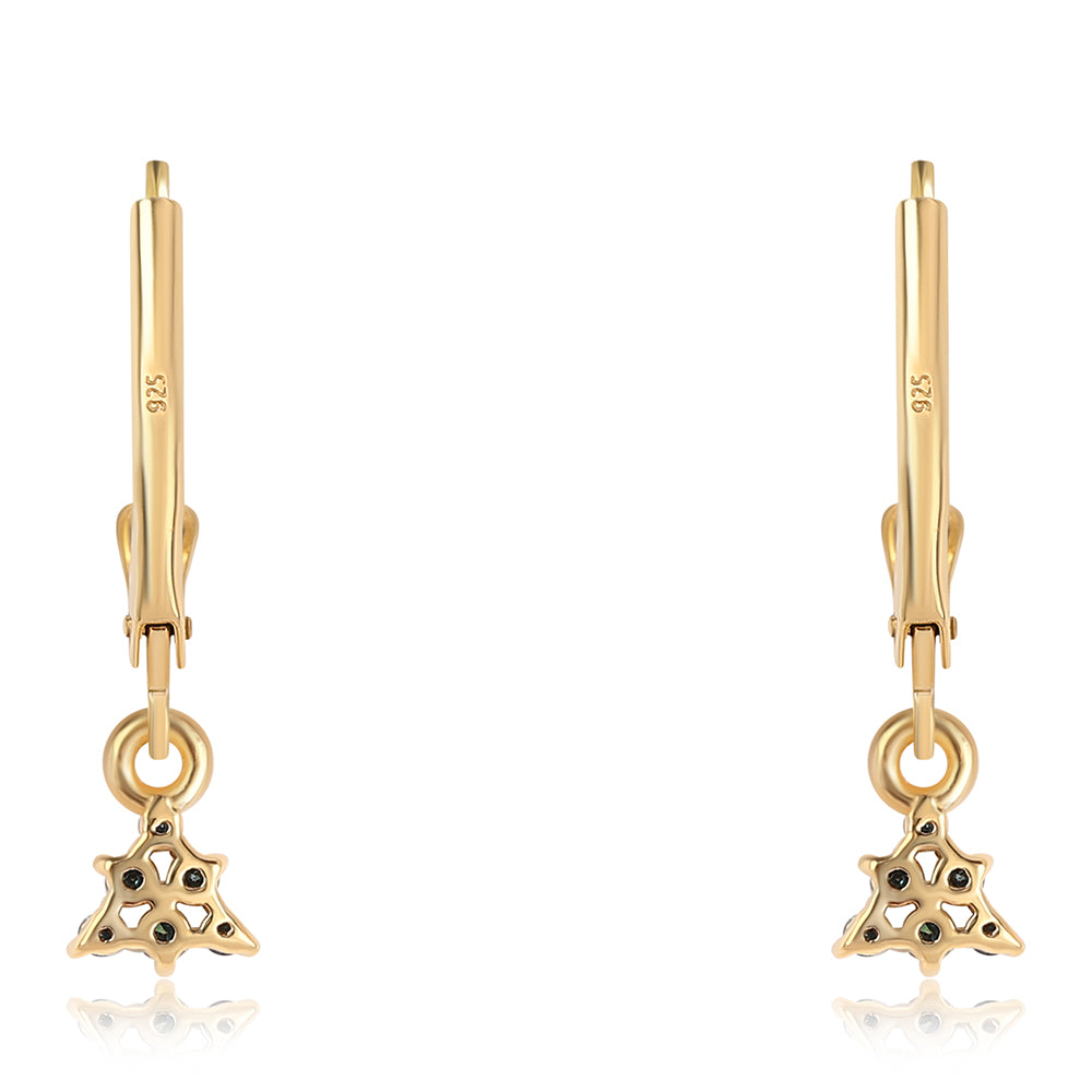 Cercei din Argint 925 Placat cu Aur ( 1.12 grame ) cu Diamant Albastru și Diamant Alb 0.14 Carate