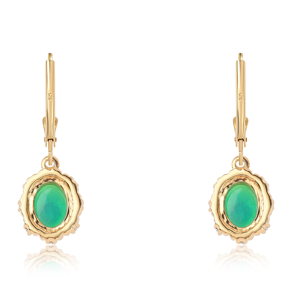 Cercei din Argint 925 Placat cu Aur ( 3 grame ) cu Opal Verde Etiopian Lega Dembi și Topaz Alb 2.47 Carate