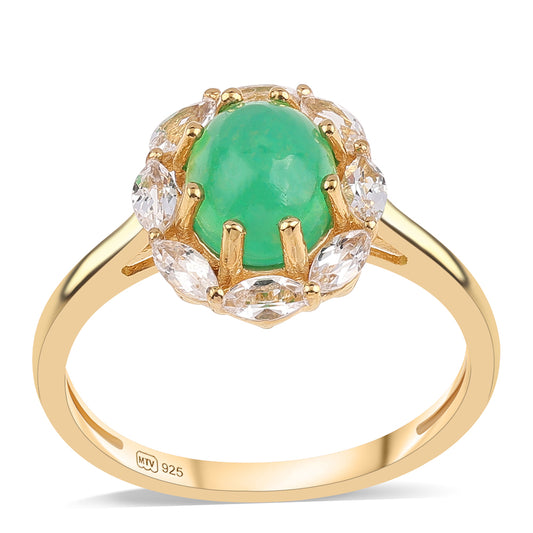 Inel din Argint 925 Placat cu Aur ( 2.12 grame ) cu Opal Verde Etiopian Lega Dembi și Topaz Alb 1.97 Carate