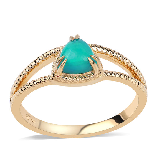 Inel din Argint 925 Placat cu Aur ( 2.68 grame ) cu Opal Verde Etiopian Lega Dembi 0.56 Carate