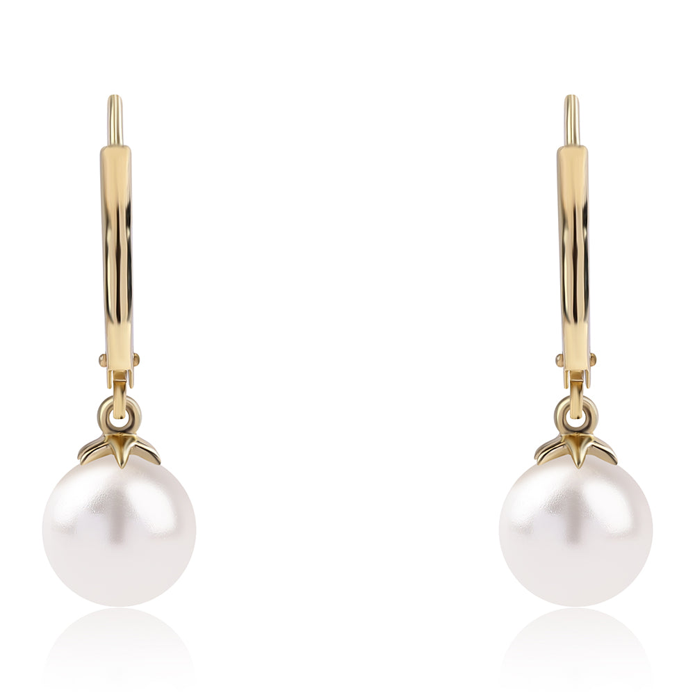 Cercei din Aur de 9K ( 1.1 grame ) cu Perlă de Apă Dulce Albă 6.71 Carate