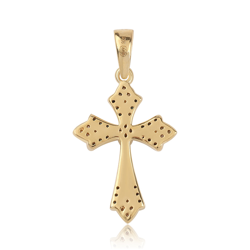 Cruce Pandantiv din Argint 925 Placat cu Aur ( 1.79 grame ) cu Diamant Albastru și Diamant Alb 0.17 Carate