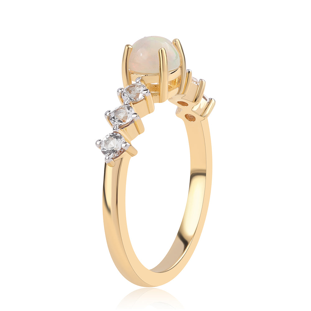 Inel din Argint 925 Placat cu Aur ( 2.08 grame ) cu Opal Etiopian Lega Dembi și Topaz Alb 0.8 Carate
