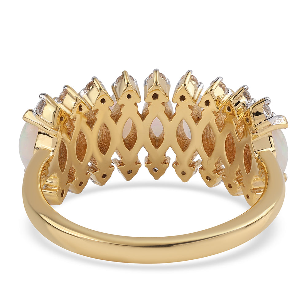 Inel din Argint 925 Placat cu Aur ( 3.47 grame ) cu Opal Etiopian Lega Dembi și Topaz Alb 1.35 Carate