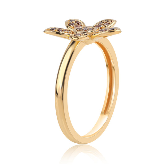 Inel din Argint 925 Placat cu Aur ( 2.43 grame ) cu Diamant Roșu 0.23 Carate