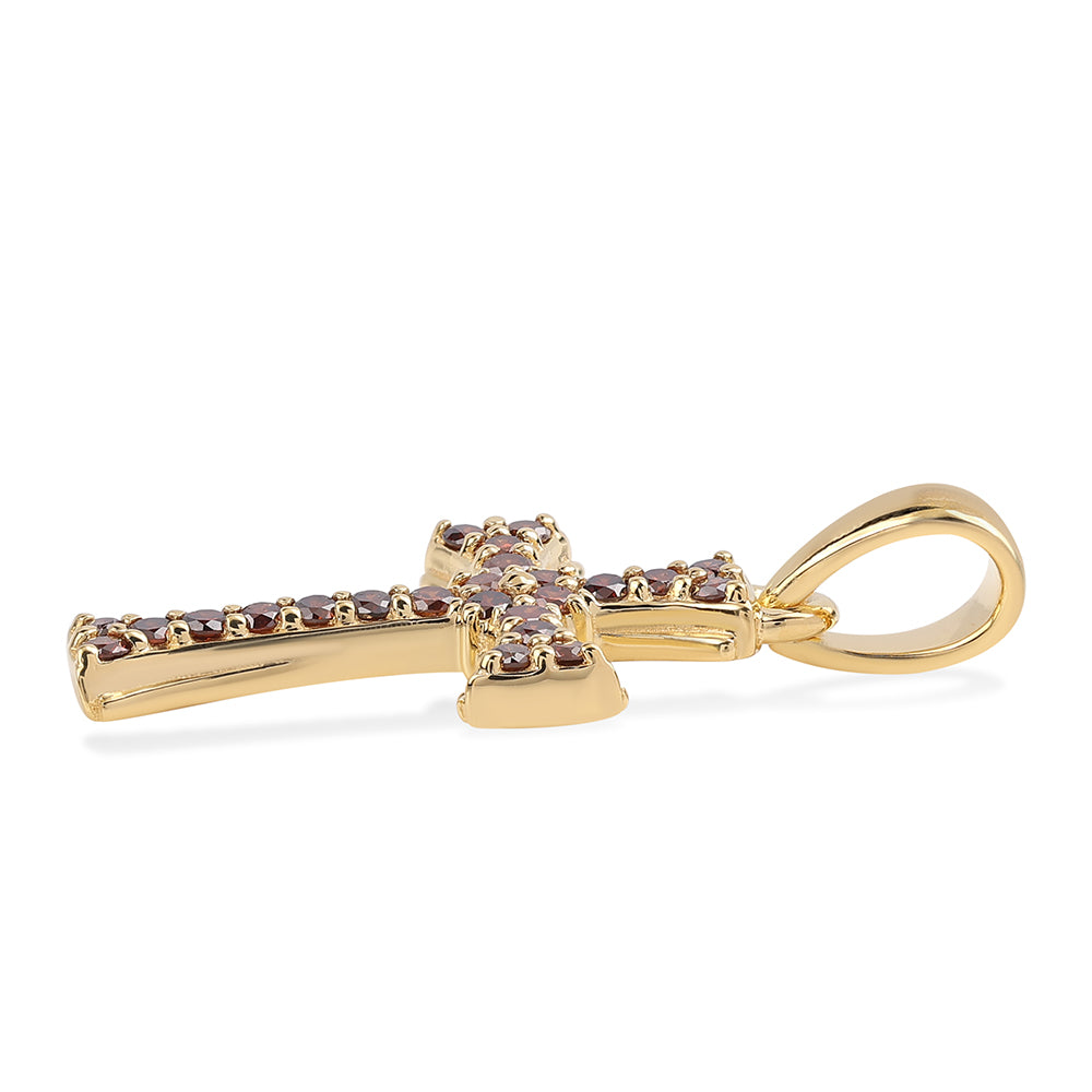 Cruce Pandantiv din Argint 925 Placat cu Aur ( 1.29 grame ) cu Diamant Roșu 0.34 Carate