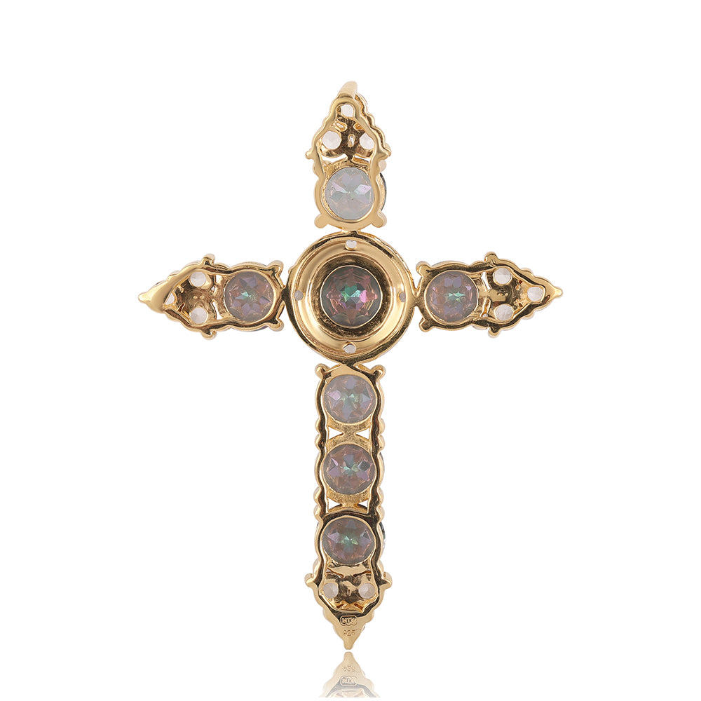 Cruce Pandantiv din Argint 925 Placat cu Aur ( 3.34 grame ) cu Topaz Mistic și Topaz Alb 5.2 Carate