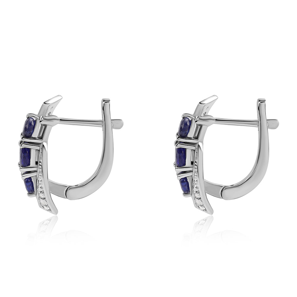 Cercei din Argint 925 ( 3.88 grame ) cu Safir Albastru Australian și Topaz Alb 1.76 Carate