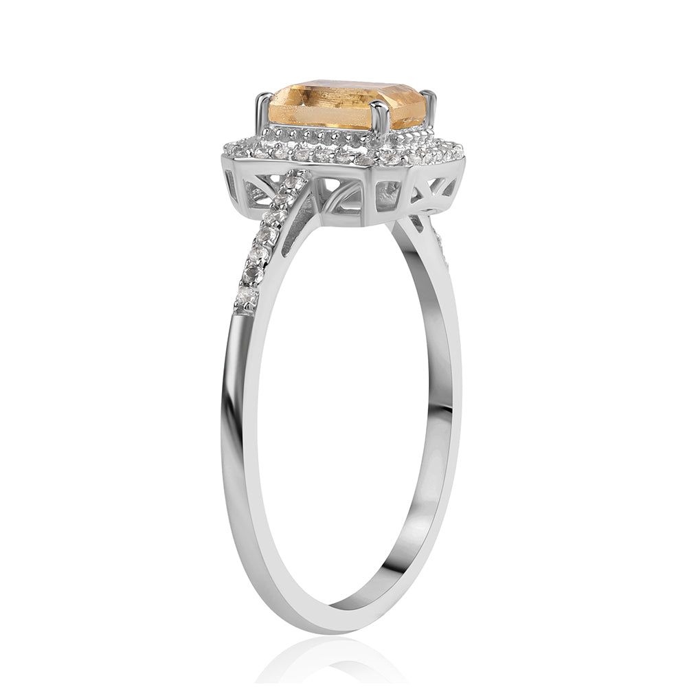 Inel din Argint 925 ( 2.25 grame ) cu Citrin Brazilian Clasa "AA" și Topaz Alb 1.39 Carate