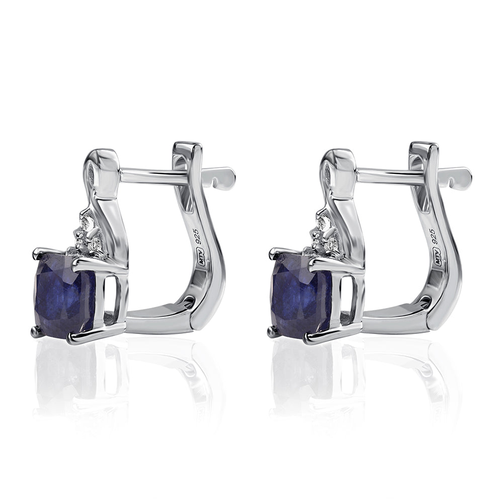 Cercei din Argint 925 ( 1.88 grame ) cu Safir Albastru Australian și Topaz Alb 2.05 Carate