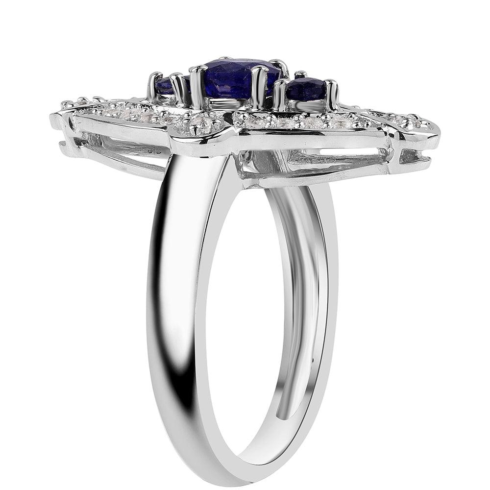 Inel din Argint 925 ( 4.37 grame ) cu Safir Albastru Australian și Topaz Alb 1.13 Carate