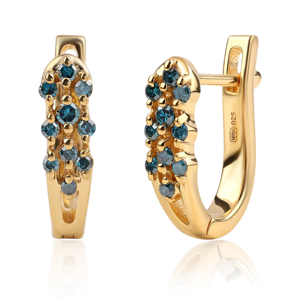 Cercei din Argint 925 Placat cu Aur ( 2.8 grame ) cu Diamant Albastru 0.29 Carate