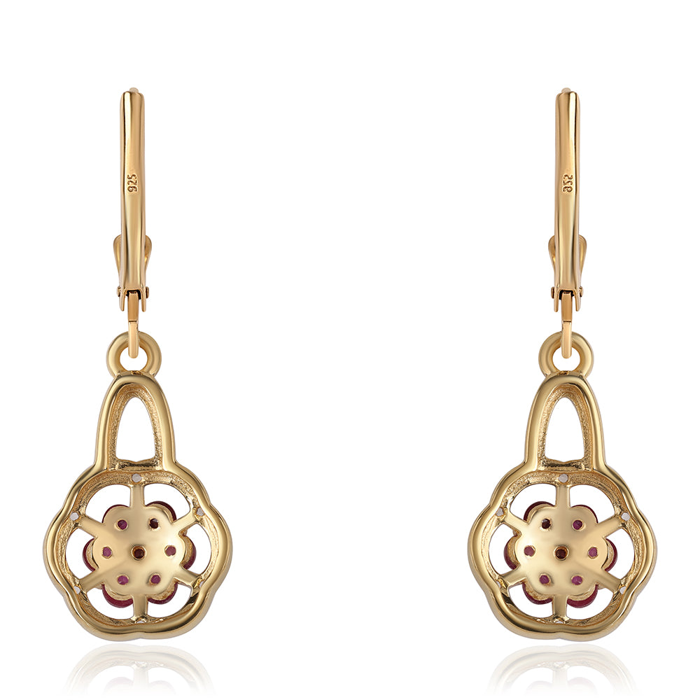 Cercei din Argint 925 Placat cu Aur ( 2.51 grame ) cu Rubin Mozambic și Topaz Alb 0.75 Carate