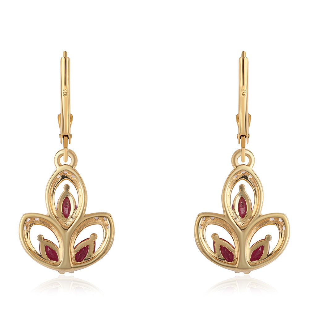 Cercei din Argint 925 Placat cu Aur ( 3.1 grame ) cu Rubin Mozambic și Topaz Alb 1.56 Carate