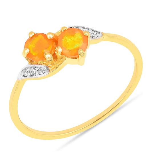 Inel din Argint 925 Placat cu Aur ( 1.26 grame ) cu Opal de Foc și Zircon Alb 0.38 Carate
