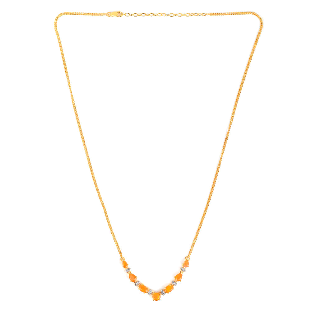 Colier din Argint 925 Placat cu Aur ( 6.28 grame ) cu Opal de Foc și Zircon Alb 1.82 Carate