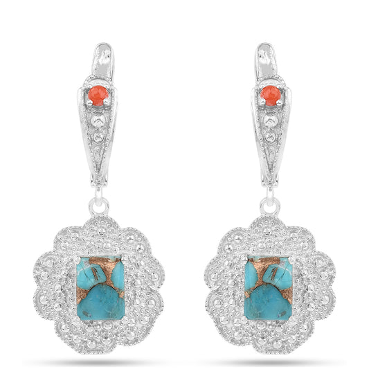 Cercei din Argint 925 ( 5.23 grame ) cu Turcoaz Oyster și Coral Roșu 3.93 Carate