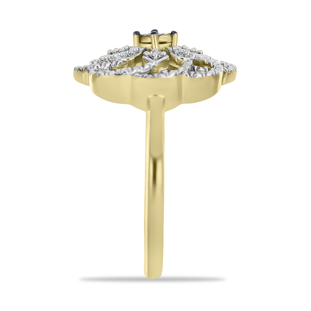 Inel din Argint 925 Placat cu Aur ( 3.41 grame ) cu Diamant Verde și Diamant Alb 0.09 Carate