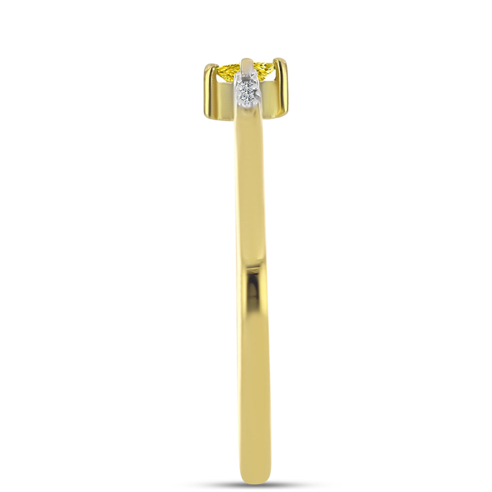 Inel din Argint 925 Placat cu Aur ( 1.54 grame ) cu Diamant Galben și Zircon Alb Natural 0.18 Carate