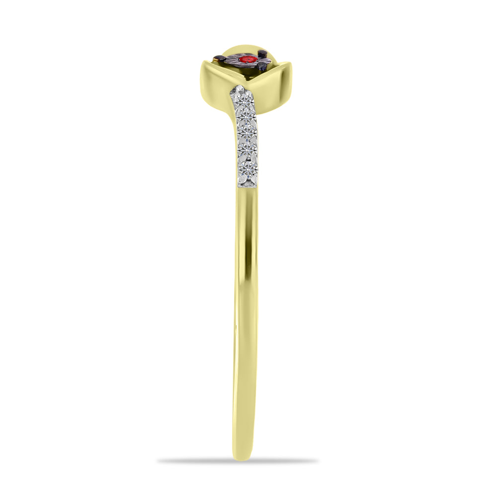 Inel din Argint 925 Placat cu Aur ( 1.46 grame ) cu Diamant Roșu și Zircon Alb 0.12 Carate