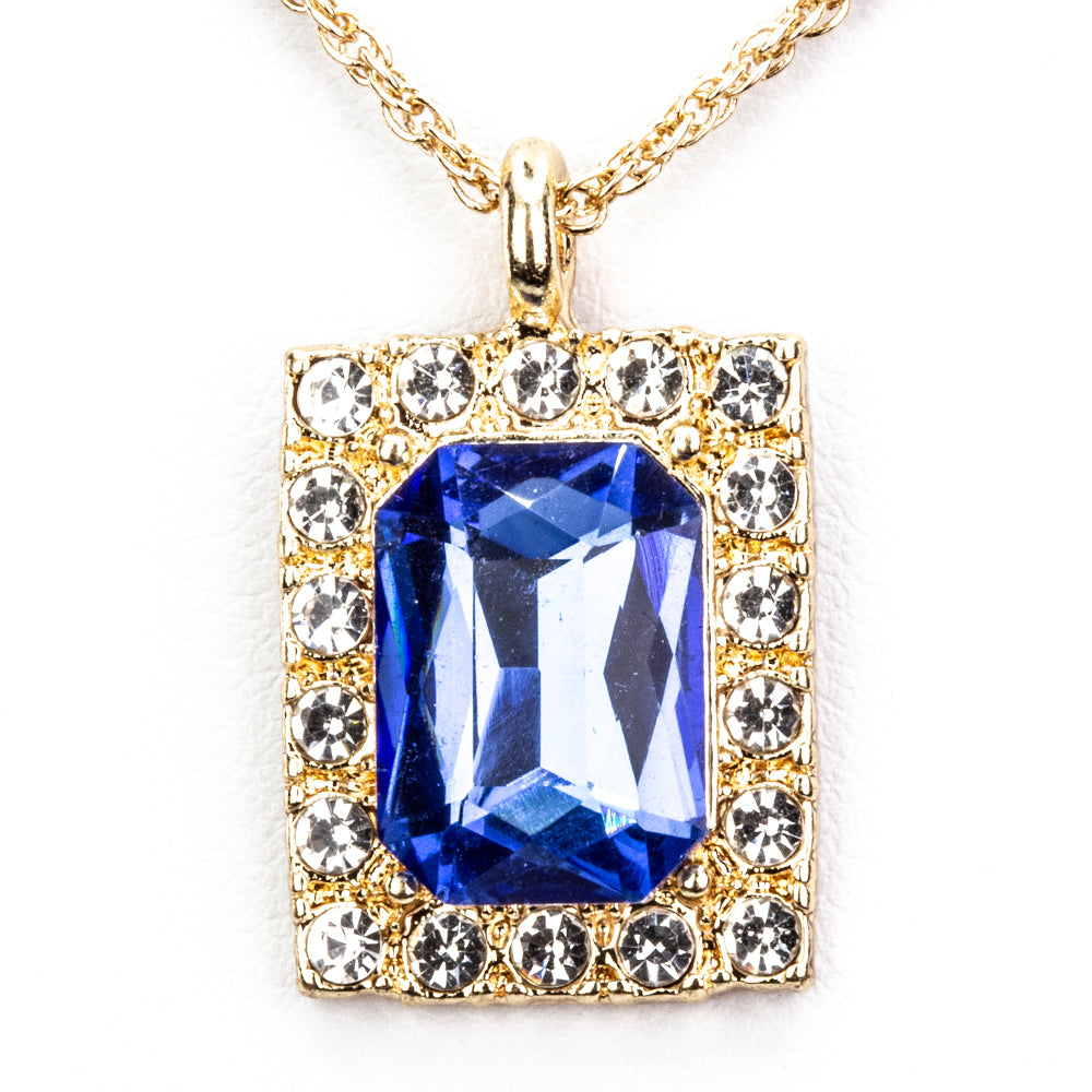 Set din Aliaj Placat cu Aur ( 20 grame ) cu Cristal Albastru Emporia® ( Colier+Cercei+Pandantiv )